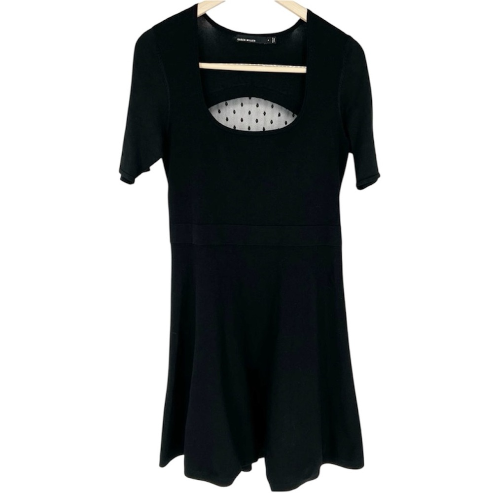 Karen Millen Short Sleeve Knit Dress polka dot mesh Cut Out‎ LBD French Inspo